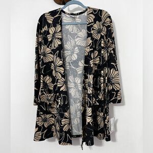 Lularoe Caroline Cardigan Sweater Open Front Floral Pattern Heather Gray Tan NWT